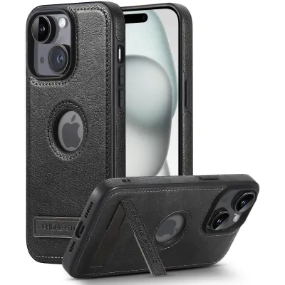 iPhone 15 Hard PU Leather Croc Design Hybrid Case Cover - Black