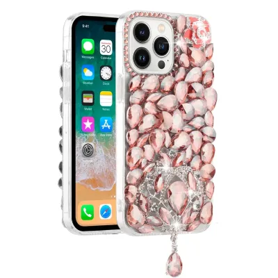 iPhone 15 Plus Jewel Full Diamond Bling Case Cover - Pink