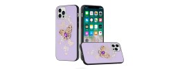 iPhone 15 Pro SPLENDID Diamond Glitter Ornaments Engraving Case Cover - Garden Butterflies Purple