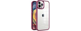 iPhone 15 Pro Finest Transparent Thick Acrylic Hybrid Metal Buttons Cover Case - Burgundy