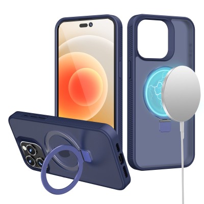 iPhone 15 Skin Touch Feel HQ [Magnetic Circle] Kickstand Hybrid - Blue