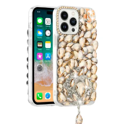 iPhone 15 Plus Jewel Full Diamond Bling Case Cover - Gold