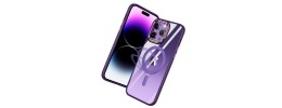 iPhone 15 Plus Dazzle [Magnetic Circle] Kickstand Alloy Chrome Transparent Hybrid - Dark Purple