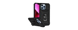 iPhone 15 Well Protective Magentic Ring Stand Camera Protective Cover Case - Black