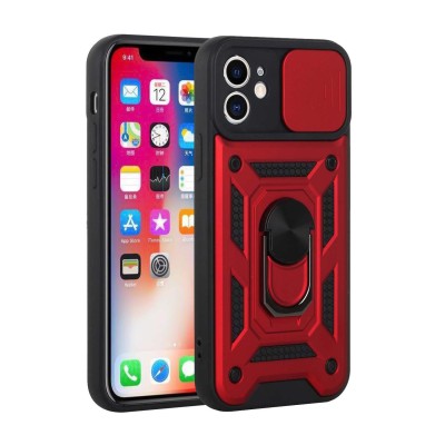 iPhone 15 ELITE Camera Push Magnetic Ring Stand Hybrid Case Cover - Red