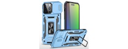 iPhone 15 Utter Tough Metal Ring Movable Camera Window Hybrid Case Cover - Light Blue