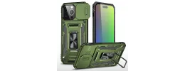iPhone 15 Utter Tough Metal Ring Movable Camera Window Hybrid Case Cover - Midnight Green