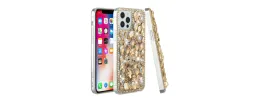 iPhone 15 Plus Full Diamond with Ornaments Hard TPU Case Cover - Gold Panda Floral