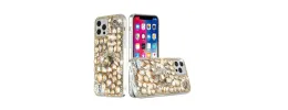 iPhone 15 Plus Full Diamond with Ornaments Hard TPU Case Cover - Gold Swan Crown Pearl