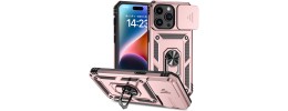 iPhone 15 Well Protective Magentic Ring Stand Camera Protective Cover Case - Rose Gold