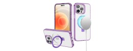iPhone 15 Pro Dotted Edged Line Transparent HQ Magnetic Ring Stand Hybrid - Light Purple