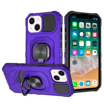 iPhone 15 Robotic Hybrid with Magnetic Ring Stand Case Cover - Dark Purple