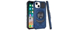 iPhone 15 Pro Robotic Hybrid with Magnetic Ring Stand Case Cover - Dark Blue