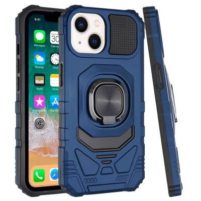 iPhone 15 Pro Robotic Hybrid with Magnetic Ring Stand Case Cover - Dark Blue