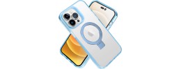 iPhone 15 Pro Dotted Edged Line Transparent HQ Magnetic Ring Stand Hybrid - Light Blue