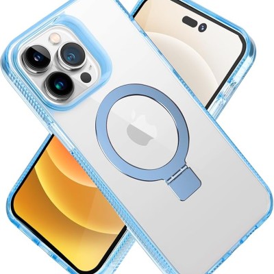 iPhone 15 Pro Dotted Edged Line Transparent HQ Magnetic Ring Stand Hybrid - Light Blue