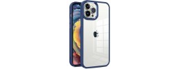 iPhone 15 Finest Transparent Thick Acrylic Hybrid Metal Buttons Cover Case - Blue