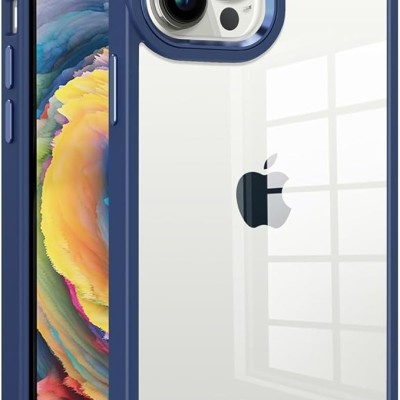 iPhone 15 Finest Transparent Thick Acrylic Hybrid Metal Buttons Cover Case - Blue