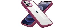 iPhone 15 Finest Transparent Thick Acrylic Hybrid Metal Buttons Cover Case - Burgundy