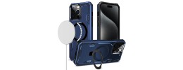 iPhone 15 Plus Magnetic Ring Stand Simplistic Tough Hybrid Case Cover - Blue