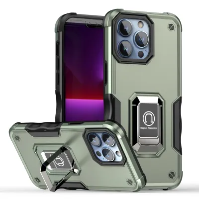 iPhone 15 OPTIMUM Magnetic Ring Stand Hybrid Case Cover - Midnight Green