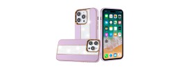 For Apple iPhone 11 (XI6.1) Flashy Diamond Leather Sticked On Hybrid with Chrome Camera Edge - Light Purple