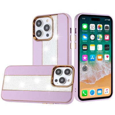 For Apple iPhone 11 (XI6.1) Flashy Diamond Leather Sticked On Hybrid with Chrome Camera Edge - Light Purple