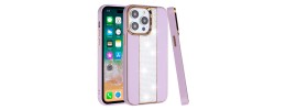 For Apple iPhone 11 (XI6.1) Flashy Diamond Leather Sticked On Hybrid with Chrome Camera Edge - Pink