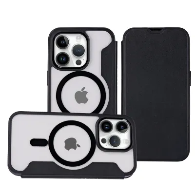 iPhone 15 Plus Flap [Magnetic Circle] Transparent Hybrid - Black