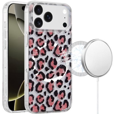 or iPhone 17 Pro Max [Magnetic] Double Layer Design IMD Case-Wave Pink Zebra Stripes