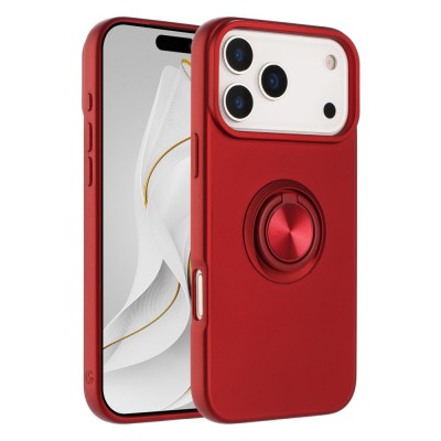 iPhone 17 Pro Max Oil Painted Case w/Flat Magnetic Ring Stand Red (Premium Package)