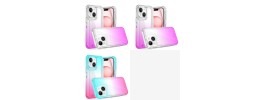 For iPhone 13 / iPhone 14 6.1" Epoxy Sticker Glitter 3in1 Shockproof Transparent Hybrid Case - Hot Pink + Purple