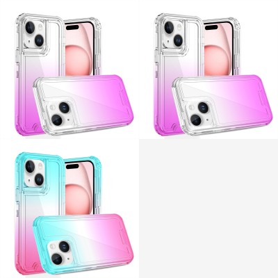 For iPhone 13 / iPhone 14 6.1" Epoxy Sticker Glitter 3in1 Shockproof Transparent Hybrid Case - Hot Pink + Purple