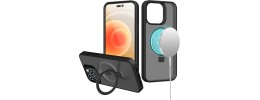 iPhone 15 Skin Touch Feel HQ [Magnetic Circle] Kickstand Hybrid - Black