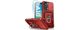or Samsung A16 5G Card Holder (2X) with Wrist Strap Hybrid With  KickStand - Black+Red